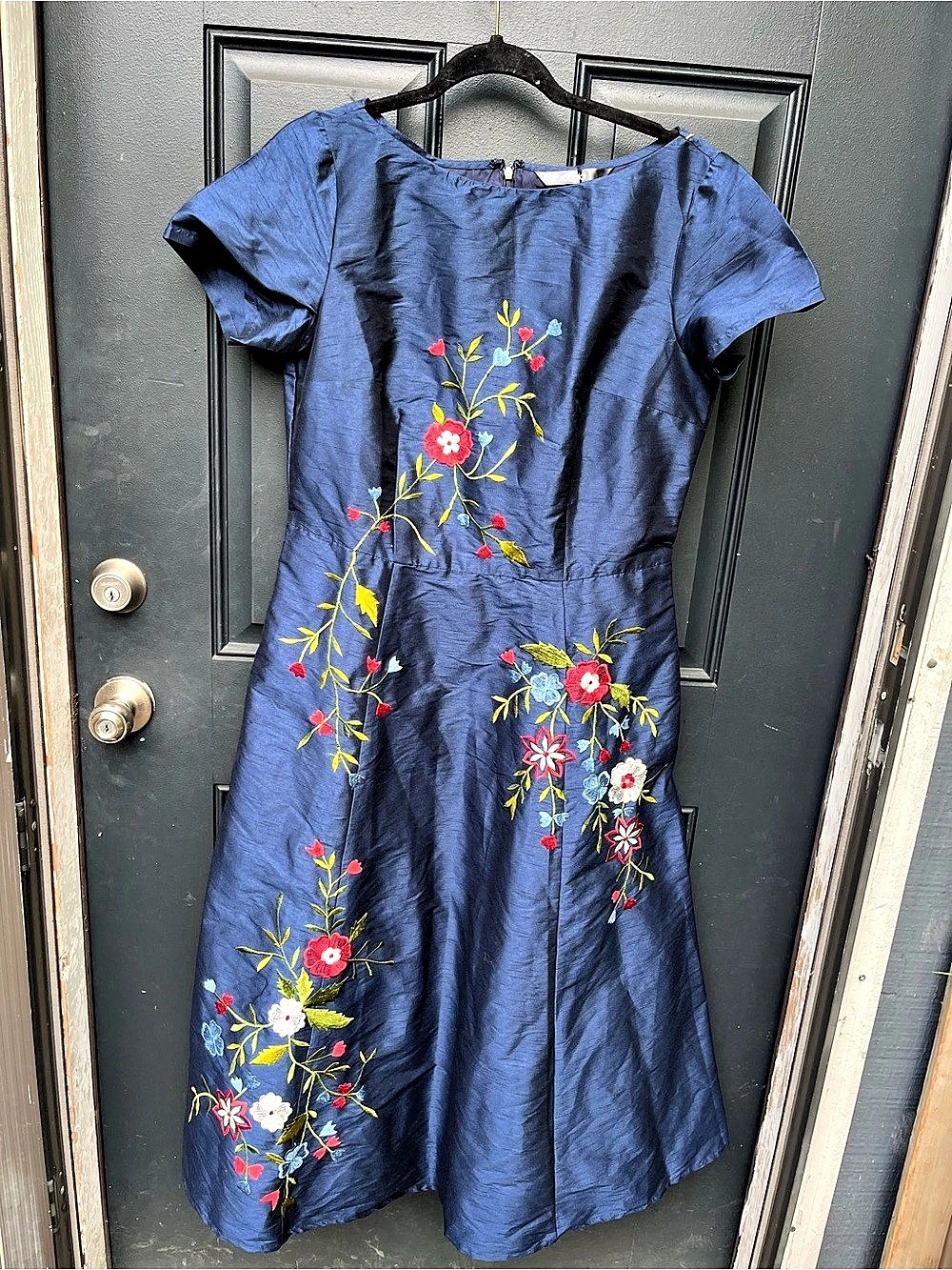 eShakti Floral Embroidered Midi Dress in Blue Like New size M/L